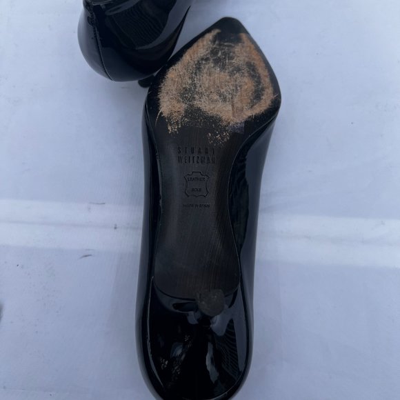 Stuart Weitzman Black Poco Patent Pointed Toe Kitten Heel Pumps Size 7 - Picture 6 of 6